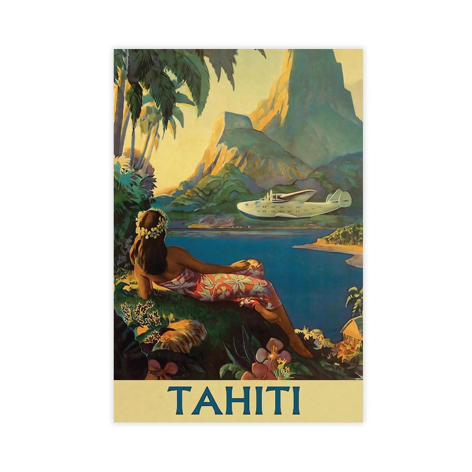 QNVJQKDSI Tahiti Travel Vintage Canvas Poster Wall Art Decor Print Picture Paintings for Living Room Bedroom Decoration 20" L X 30" W