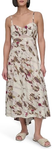 DKNY Women's Maxi Printed Linen Viscose Dress, Shattered Tiger, 6
