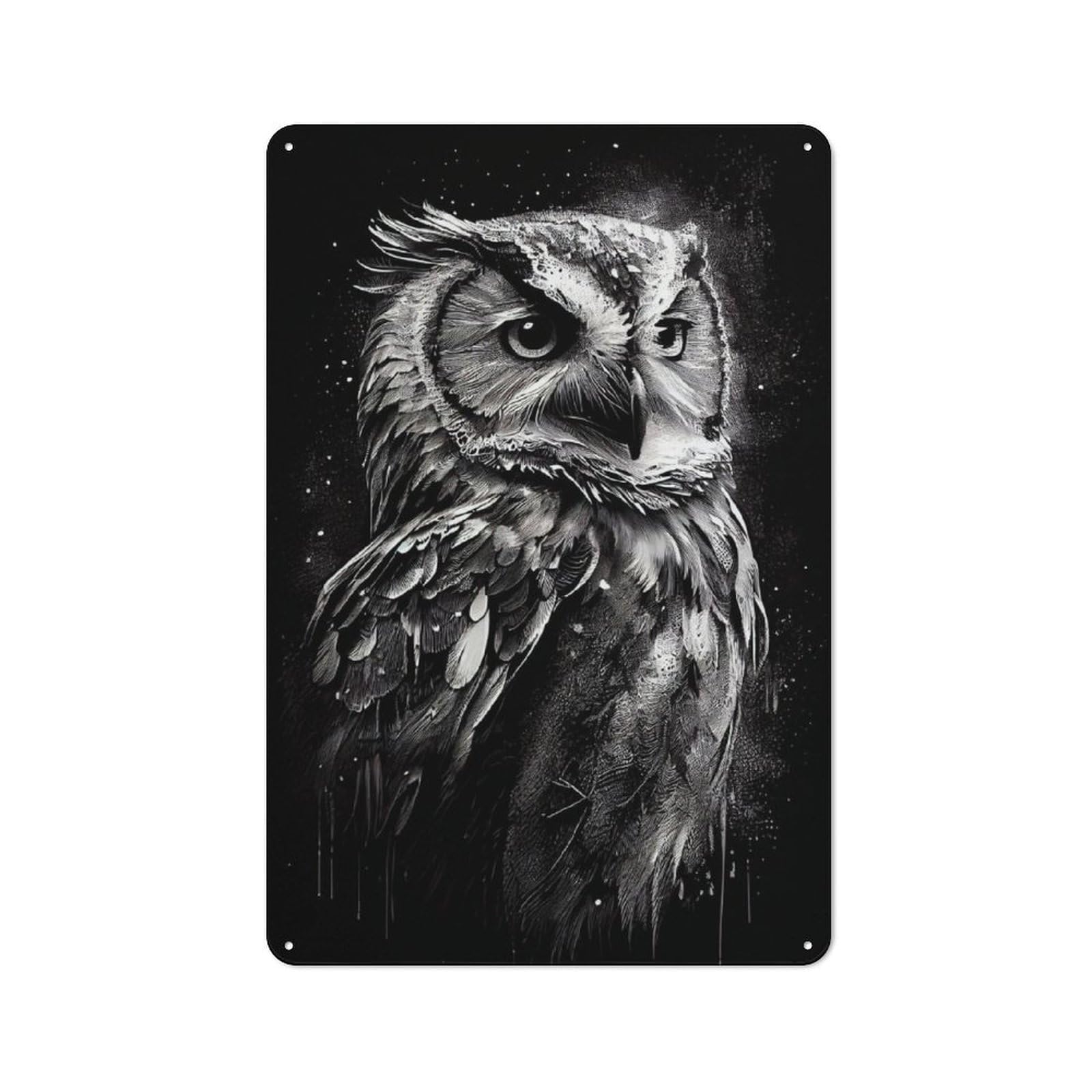 Junmoney Owl Drawn Tin Wall Plaque 30X20cm With For Home Bar Wall, For Hosts Who Enjoy Retro Interiors
