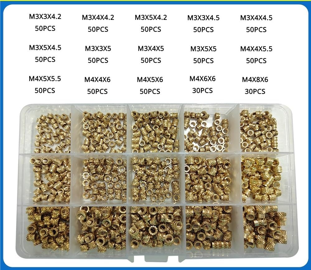 M2 M2.5 M3 M4 M5 M6 Brass Inserts for 3D Printing Parts Heat Set Threaded Insert Nut Hot Melt Knurled Embedment Assortment Kit(M3 M4(710PCS))