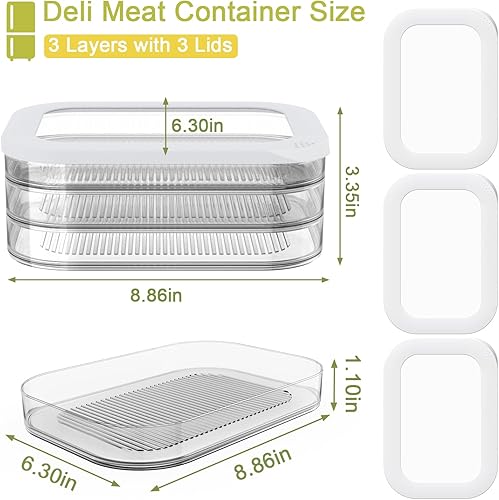Miniatura 4 de Recipiente de carne de delicatessen para nevera, contenedor apilable de carne de tocino para refrigerador, cajas de almacenamiento de alimentos con