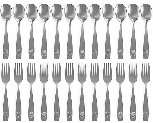 Juego de cubiertos de acero inoxidable para niños (paquete de 2), cubiertos seguros para niños y niños, juego de utensilios para niños, juego de