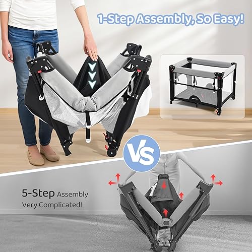 Miniatura 2 de El primer paquete de montaje y juego de 1 paso del mundo, cuna de bebé 5 en 1, cuna portátil con cambiador de pañales, estante de almacenamiento y