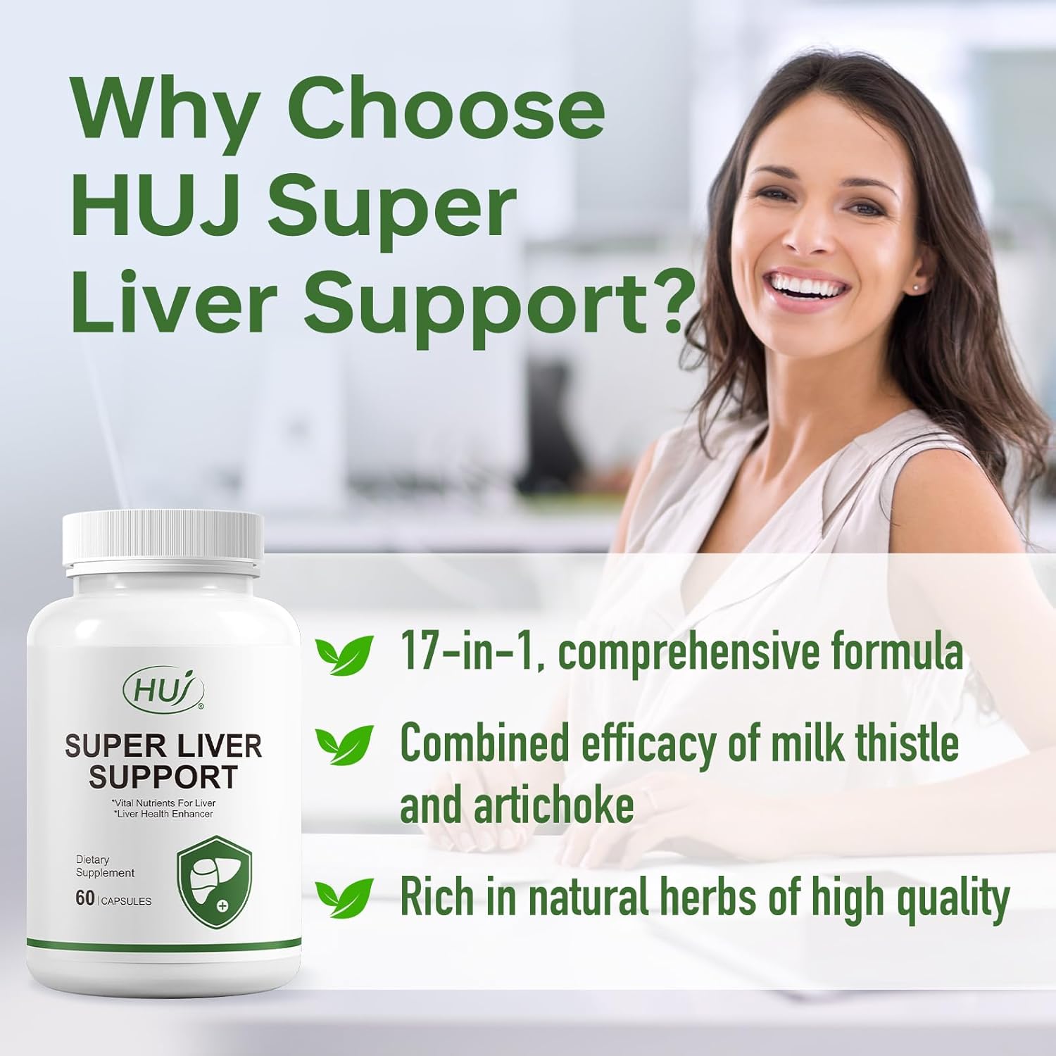 HUJ Super Liver Support -17 in 1 Supplement with Milk Thistle, Artichoke, Turmeric & Dandelion Root - Supports Liver Detoxification & Health - 60 Capsules - Image 4