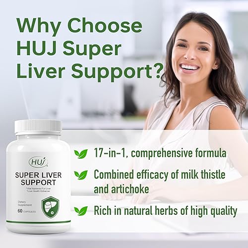 Miniatura 4 de HUJ Suplemento Super Liver Support -17 en 1 con cardo mariano, alcachofa, cúrcuma y raíz de diente de león, apoya la desintoxicación del hígado y la