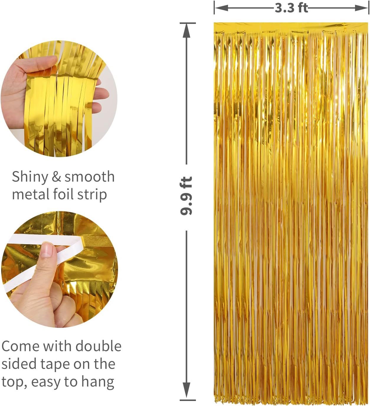 Crosize 3 Pack 3.3 x 9.9 ft Gold Foil Fringe Glitter Curtains Party Decorations, Tinsel Backdrop for Parties, Door Streamers for Birthday, Photo Booth Backdrops, Party Decor