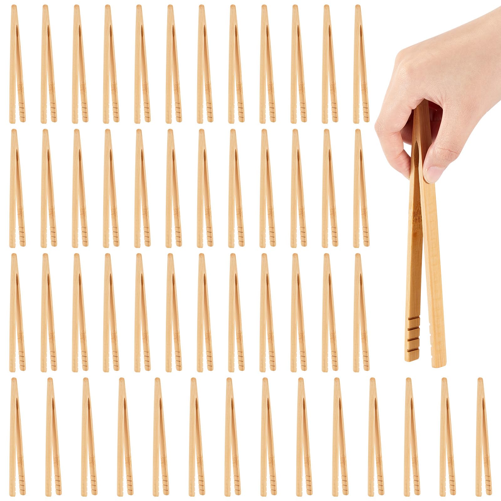 Teenyyou 50 Pcs Bamboo Toast Tongs 7 Inch Wood Kitchen Utensil Toaster Tongs for Cooking Catering Buffet Appetizer Wedding Party Supplies