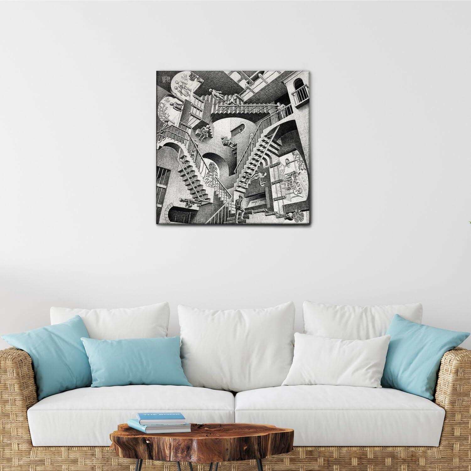 Giallobus - Quadro - Maurits Cornelis Escher - Relativity - Tela Canvas Telaio Standard - 50L x 50l cm - Pronto da appendere - Quadri moderni per la casa