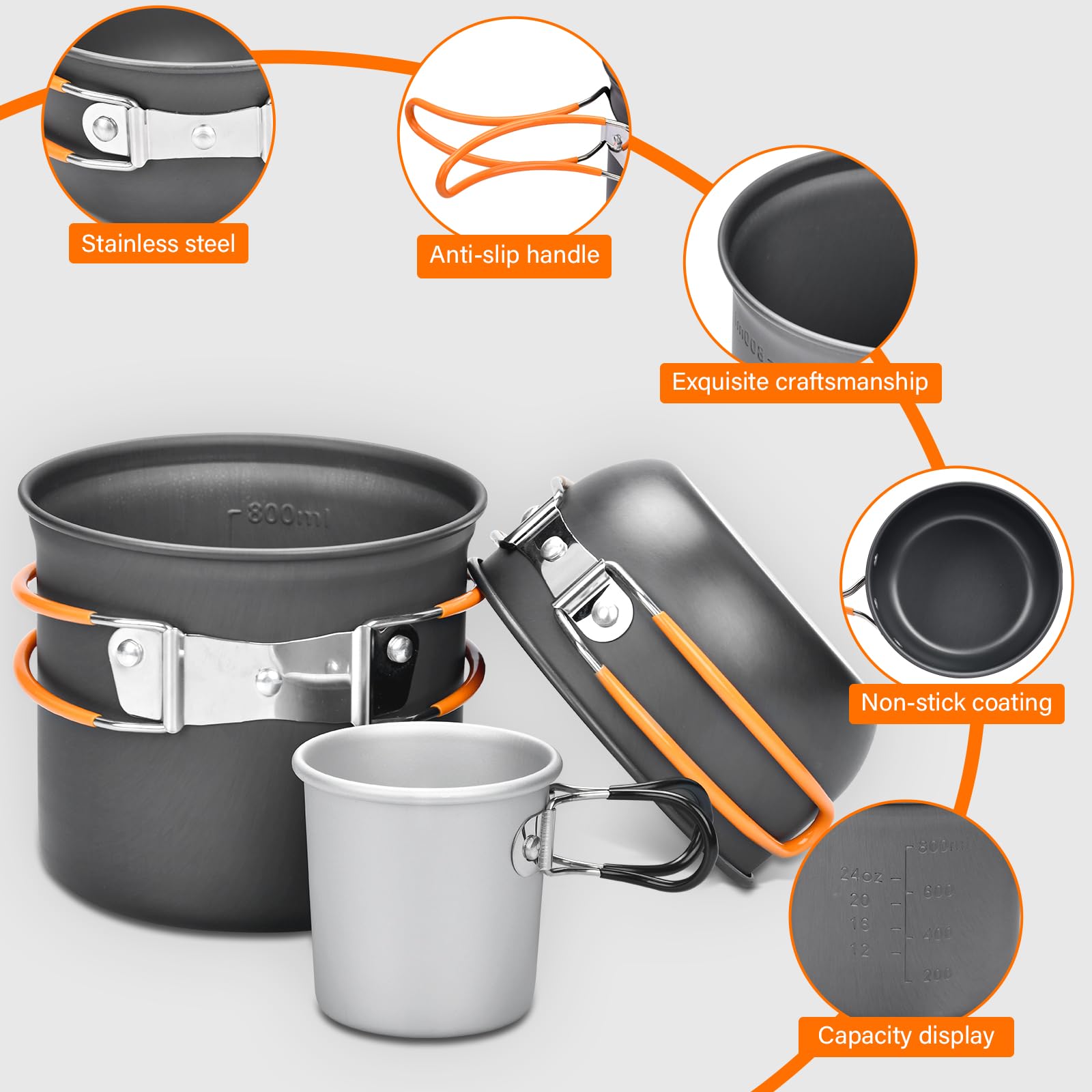 Ustensiles Randonnée Kit Cuisine Camping KingCamp - Acier Inoxydable Anti-adhésif - Casseroles Et Couverts Pour 1-2 Personnes Ensemble Cuisine Camping 1-2 Personnes Casserole Poêle
