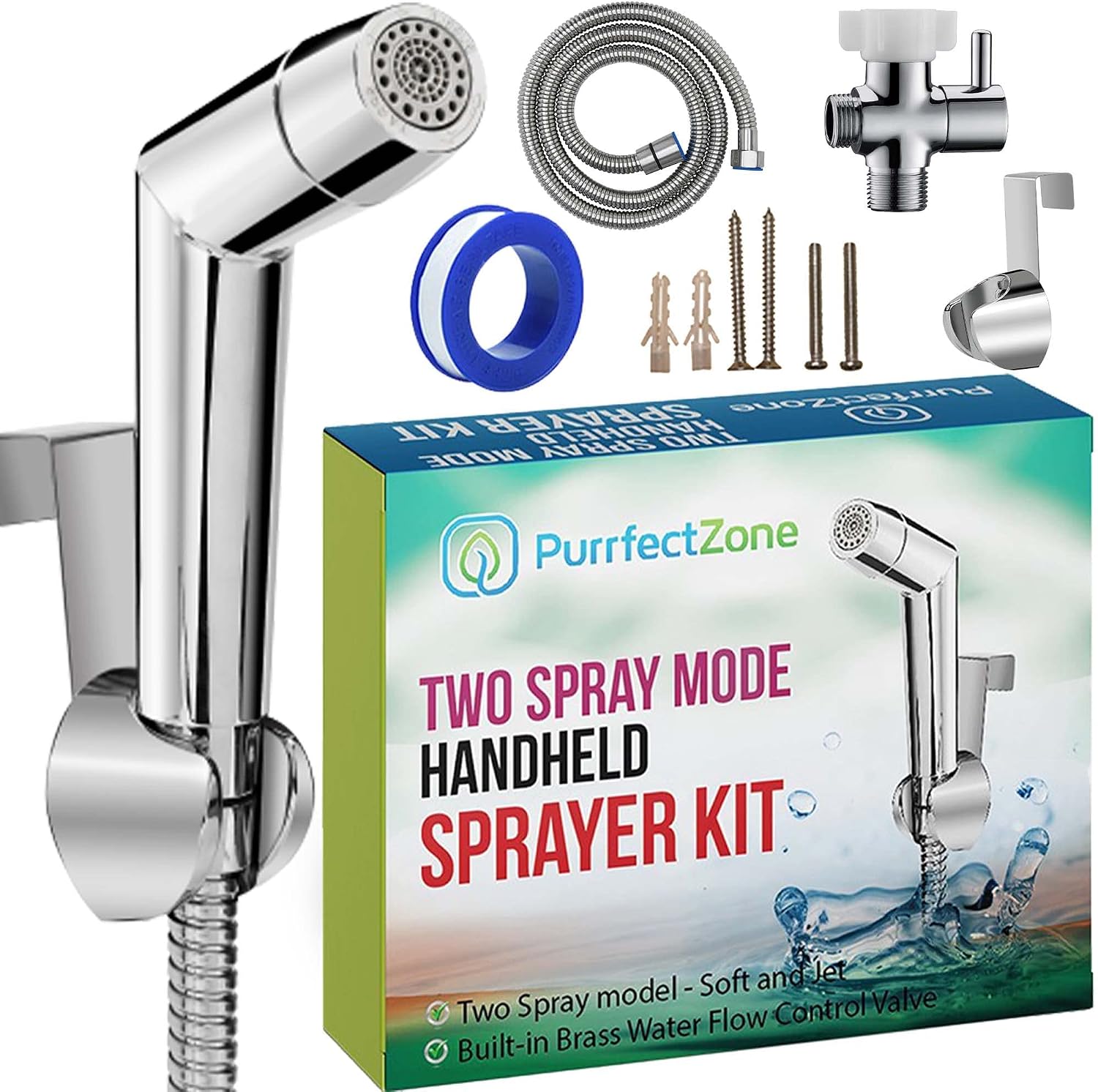 Purrfectzone Premium Adjustable Cloth Diaper Sprayer for Pre-Rinsing Messy Cloth Diapers with Ease – Complete Easy to Install DIY Diaper Washer Kit