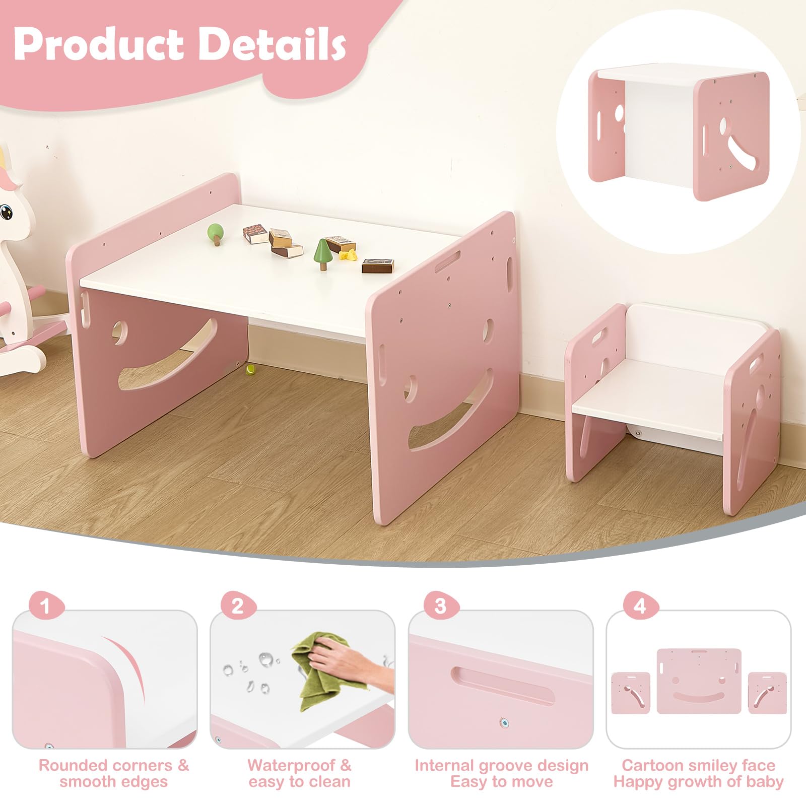 FUNLIO Montessori Table Enfant Avec 2 Chaise Pour Bébés De 1 à 3 Ans