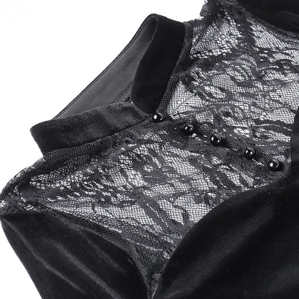 Robe longue sexy fendue en dentelle à manches longues évasées sirène col haut pour Halloween, gothique, sorcière, cosplay | Robe fendue sexy