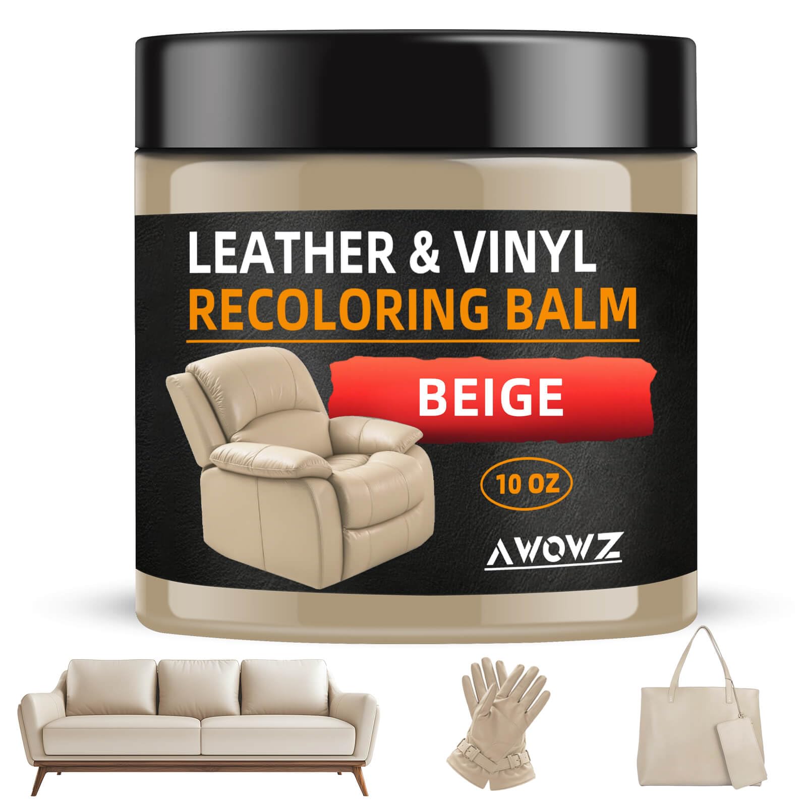 Baume Réparateur Cuir Beige 250ml Rénovateur Colorant Canapé Siège Auto Meubles