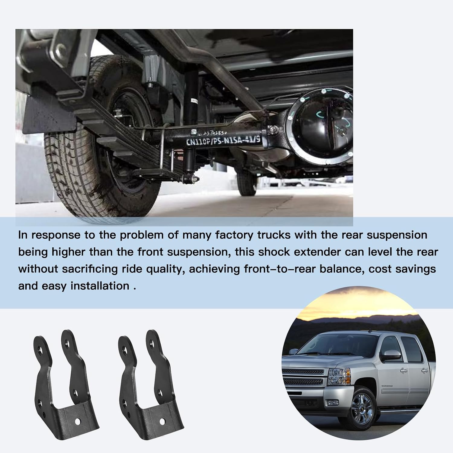 3”- 5” Shock Extenders, Rear Shock Extenders Drop Lowering kit Compatible With Silverado C1500 88-98 and Sierra C1500 2WD 1988-1998