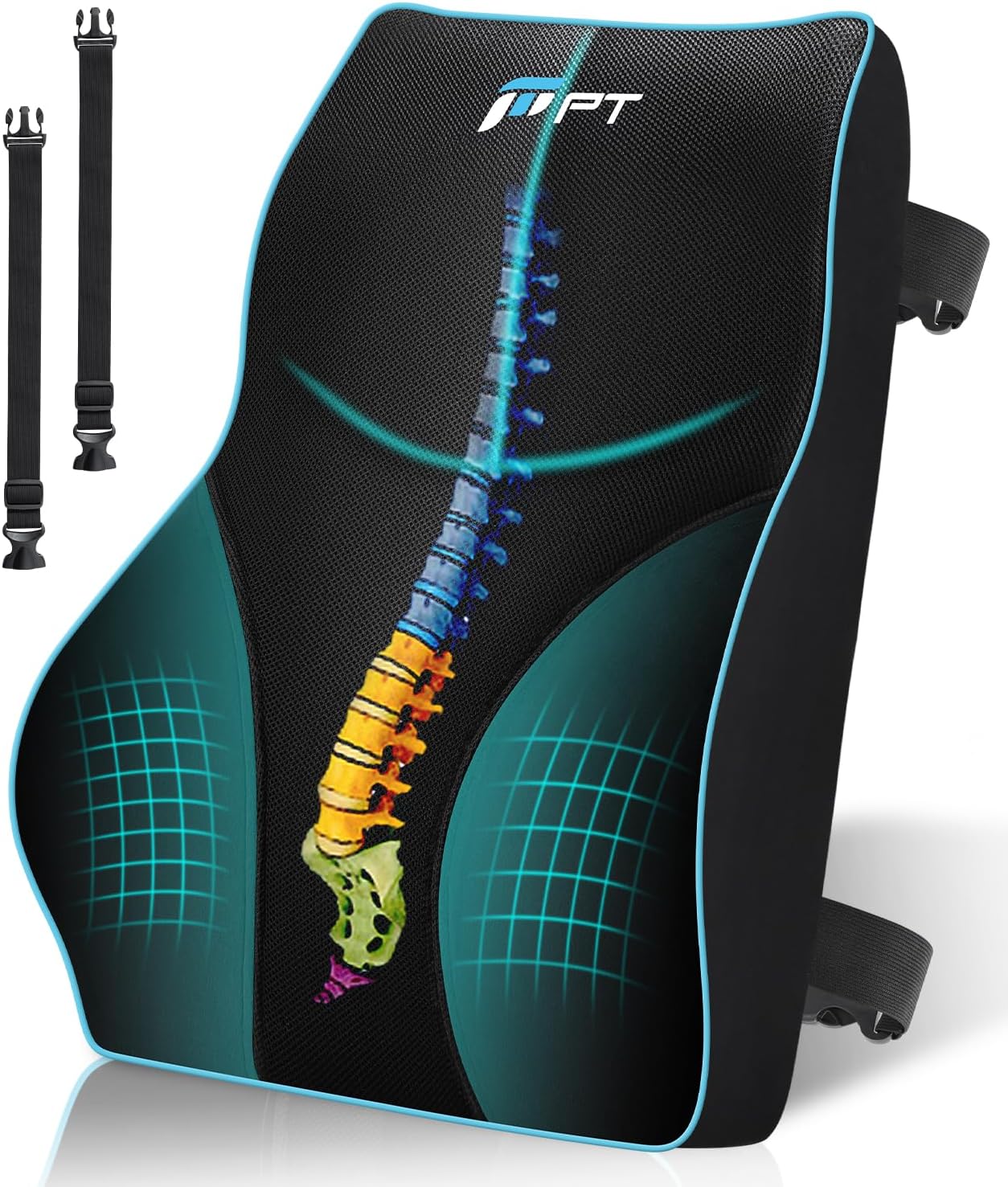 POOTACK Lumbar Support Cushion, Memory Foam Back Support Cushion Lumbar Support for Office Chair, Car Seat, Recliner, with Extension Strap and Mesh Cover