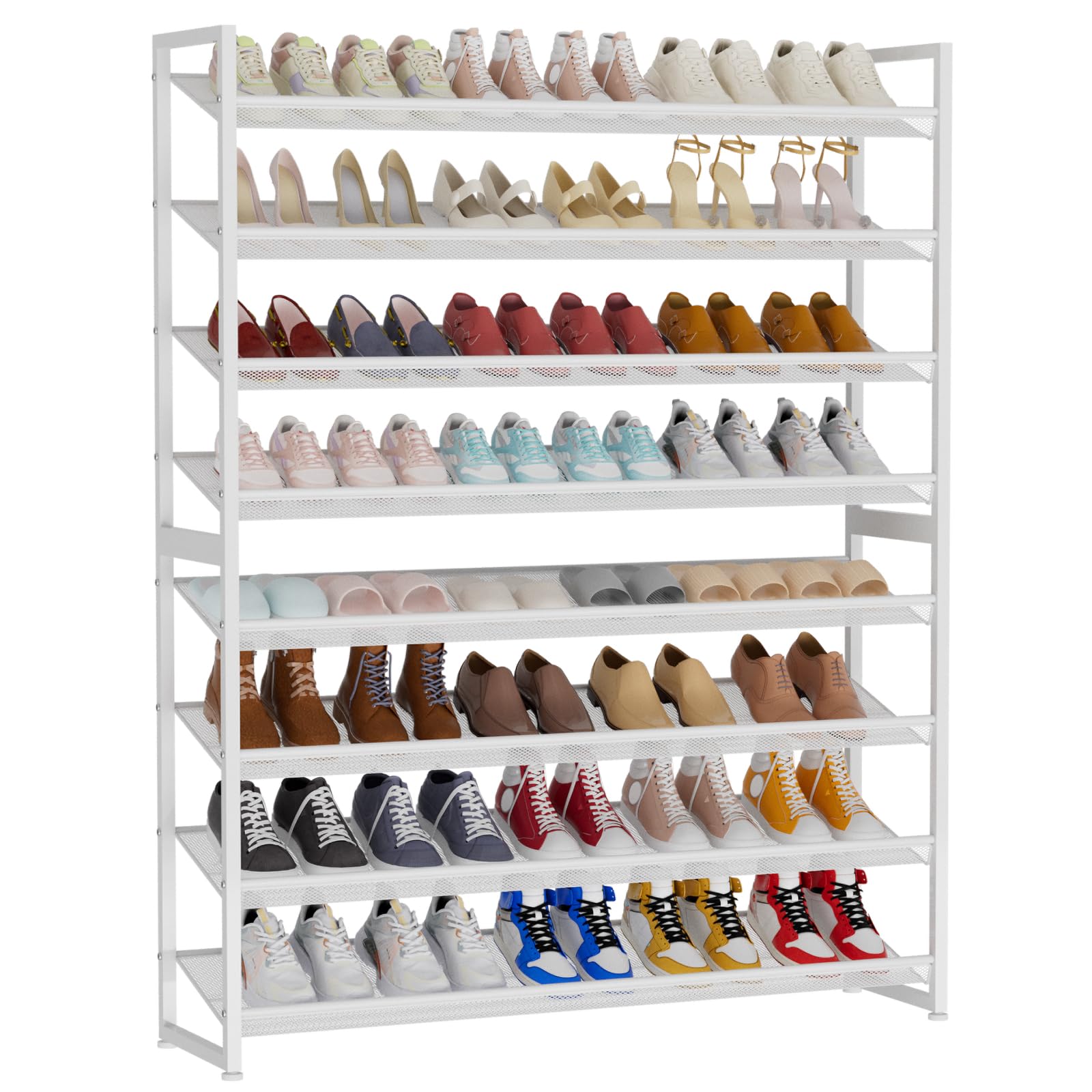 Grande scarpiera organizer per scarpe, in metallo resistente, impilabile, verticale, per armadio, porta d'ingresso, fino a 50-62 paia (bianco, 8 ripiani)
