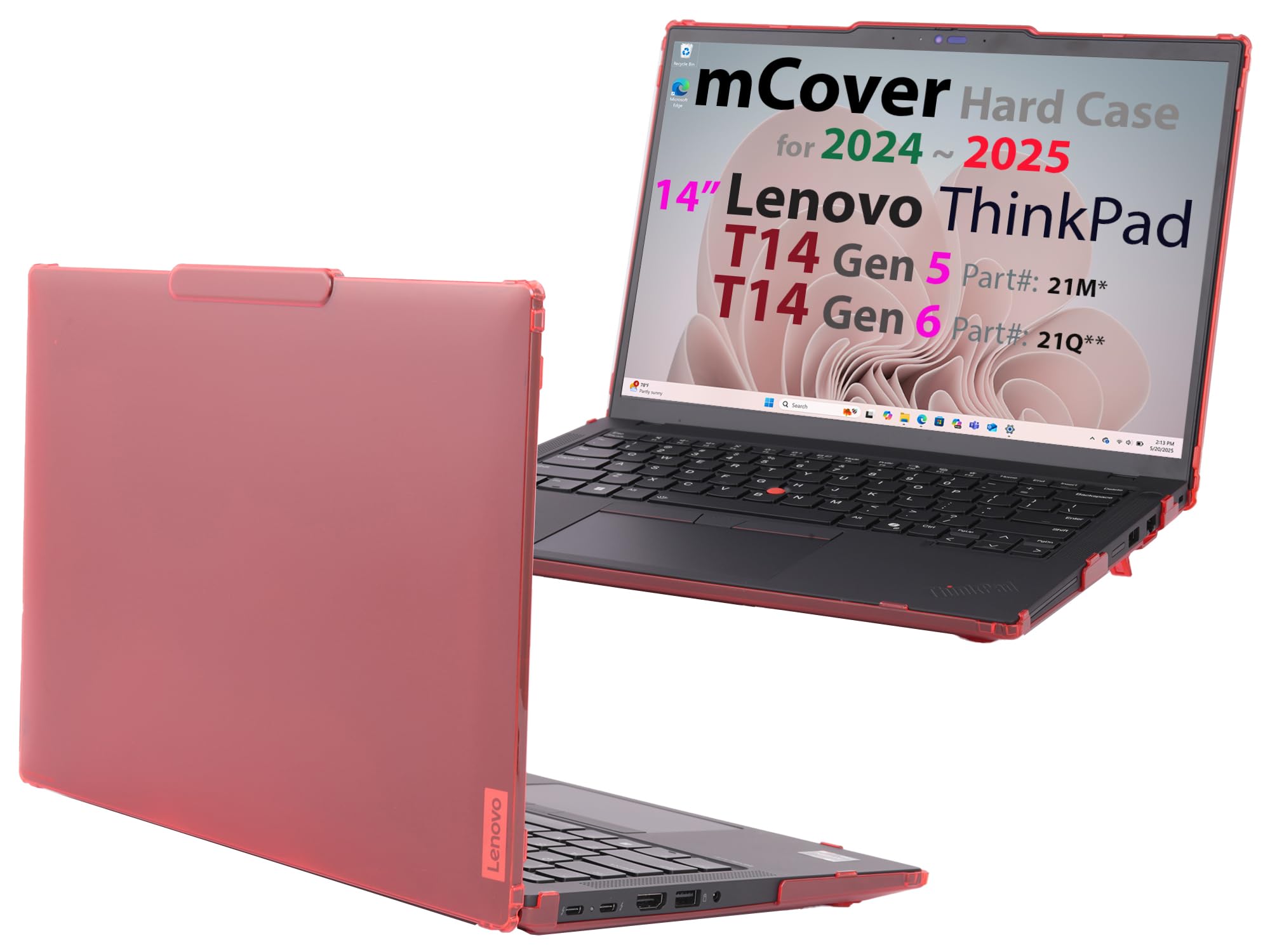 mCover Funda rígida solo compatible con Lenovo ThinkPad T14 Gen 5/Gen 6 Windows Notebook PC 2024-2025 de 14 pulgadas (con bisagra de 180°, no es compatible con ningún otro modelo Lenovo), color rojo