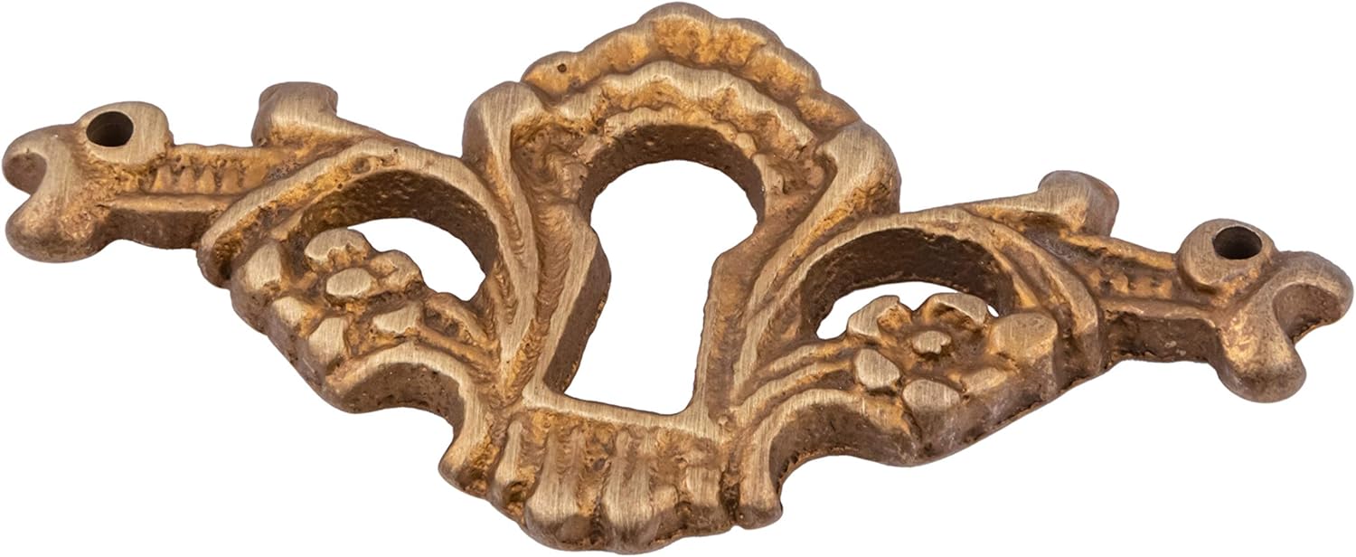 Victorian Style Antiqued Brass Decorative Keyhole Cover | 2-1/4" W x 1-1/8" H | Keyhole Escutcheon Plate for Cabinet Door, Dresser Drawers, Desk | Antique Furniture Hardware | UA-81AB