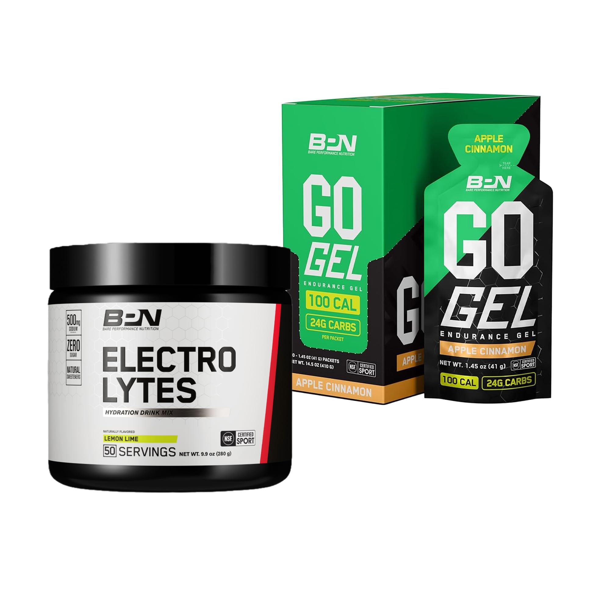 BARE PERFORMANCE NUTRITION BPN Electrolytes Hydration Drink Mix & Go Gel Endurance Gel Apple Cinnamon Bundle