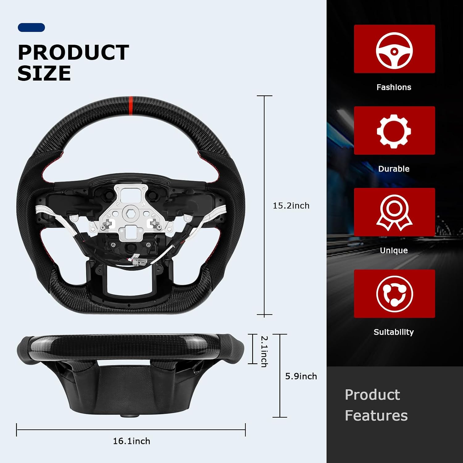 Real Carbon Fiber Steering Wheel for Ford F150 Raptor 2015-2020,Perforated Nappa Leather Grip, D-Shaped Flat-bottom for Raptor Steering Wheel with Paddle Shifter Holes with Heat
