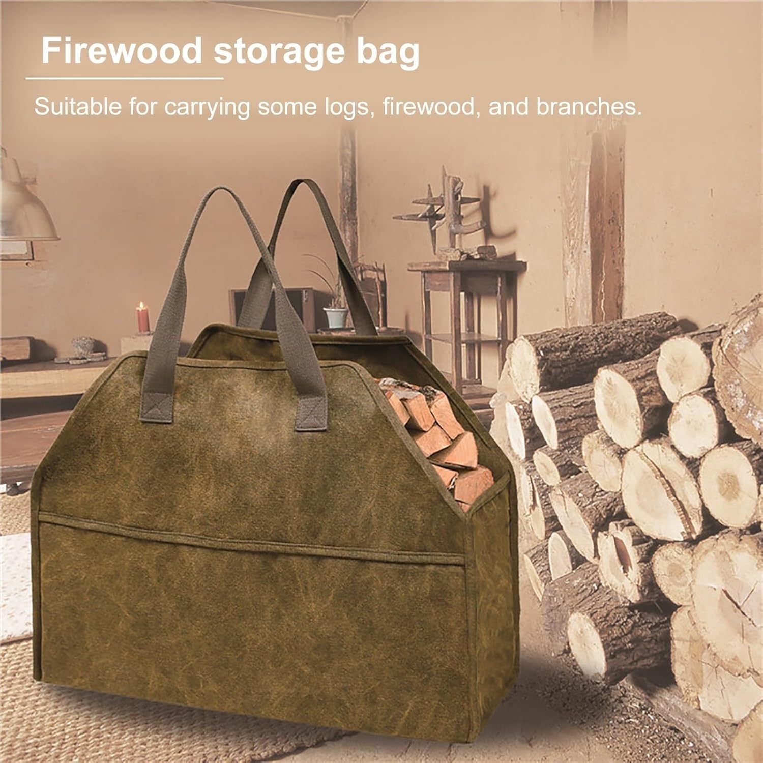 Portable Firewood Rack Holder with Adjustable Kindling Carrier Tote, Lightweight Metal Stand for Outdoor Camping, Firewood Storage Rack for Indoor & Outdoor Use(Bag)