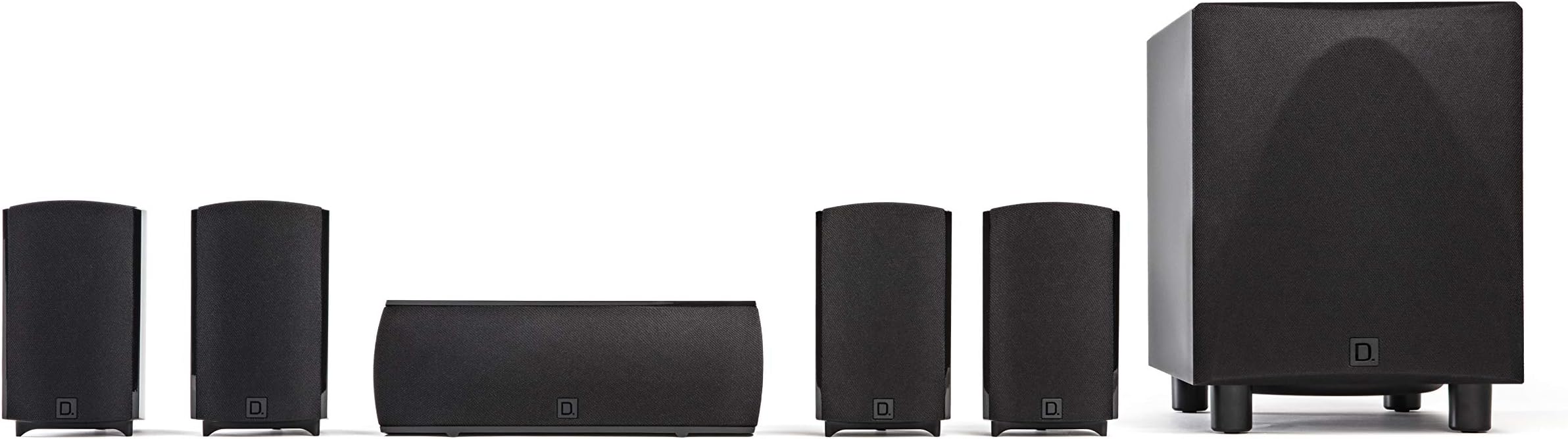 ProCinema 6D - Compact 5.1 Channel Home Theater Speaker System | 250-Watt Powered Subwoofer Center Channel + 4 Speakers | Sleek Modern Looks Match Any Décor Black