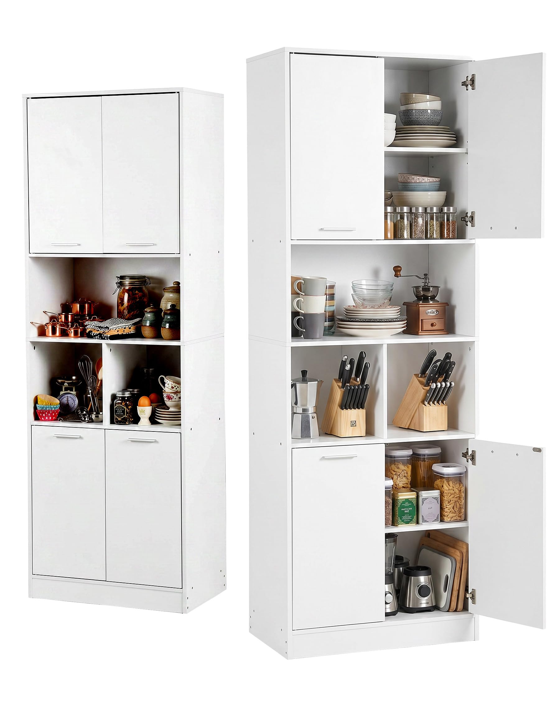 Mehrzweckschrank 60 cm Breit mit Türen, Apothekerschrank Küche 2 Stück, Küchenschrank Weiß Schmal Hoch, Vorratsschrank Speisekammer Küche als Haushaltsschrank für Speisekammer