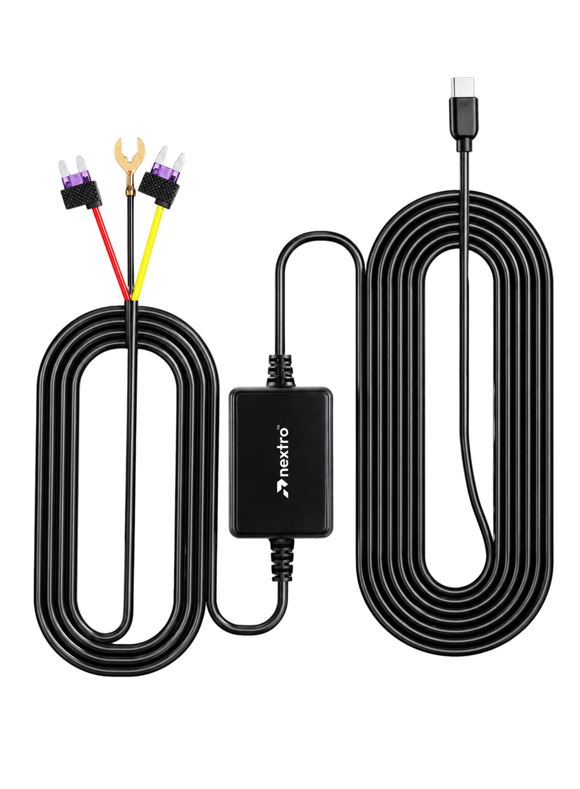 Nextro Type-C Hardwire Kit for Dash Cams – 12V-24V to 5V/2A Fuse Kit with Low Voltage Cutoff Protection, 24-Hour Parking Mode, Mini USB Type-C Car Charger Cable for Continuous Dashcam Power-image-0