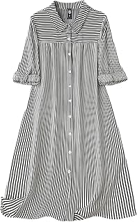 sheetal associates Women's Black & White Vertical Striped Shirt Dress| Comfortable Relaxed Fit Summer Dress-picture-18