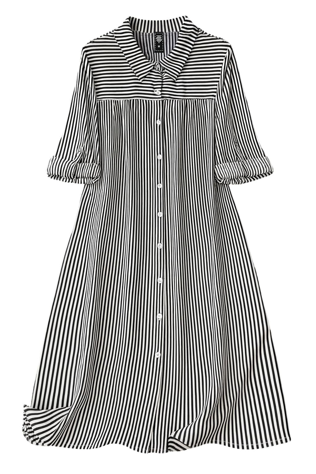 Women's Black & White Vertical Striped Shirt Dress| Comfortable Relaxed Fit Summer Dress