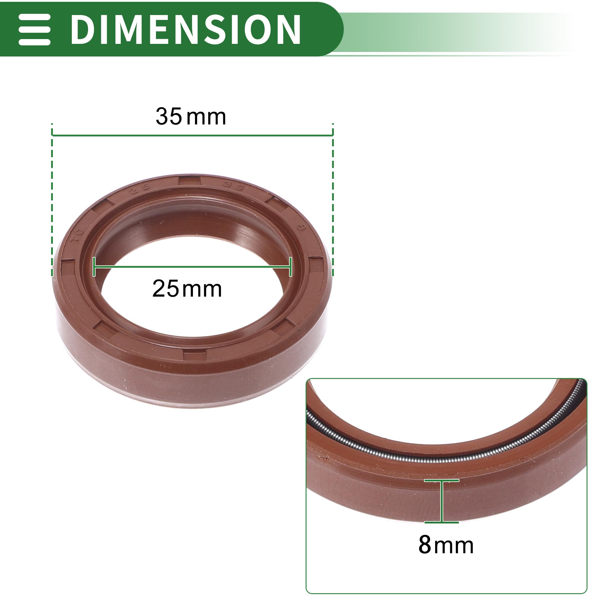 Universelle Öldichtung TC Doppellippe mit Stahlfeder Dichtungsring Rotierende Wellendichtung 25x35x8mm Hochdruck FKM Gummi Braun 5 Stück