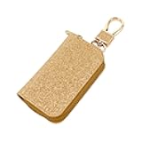 wuyaoyao Bling Car Key Case, PU Leather Car Key Case Holder, Shiny Keyring Zipper Bag, Auto Remote Keychain Bag with Metal Hook (Golden)