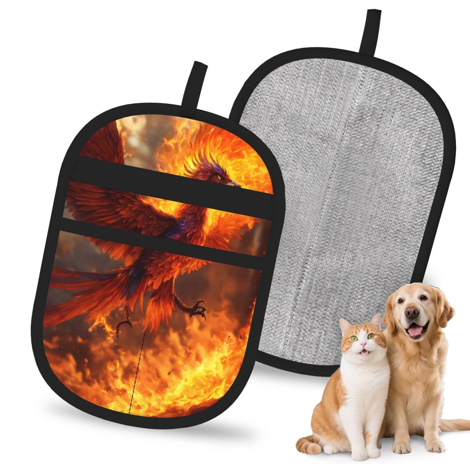 Phoenix Print Pet Hair Remover Gloves Grooming Cleaning Accessory Reusable Deshedding Tool