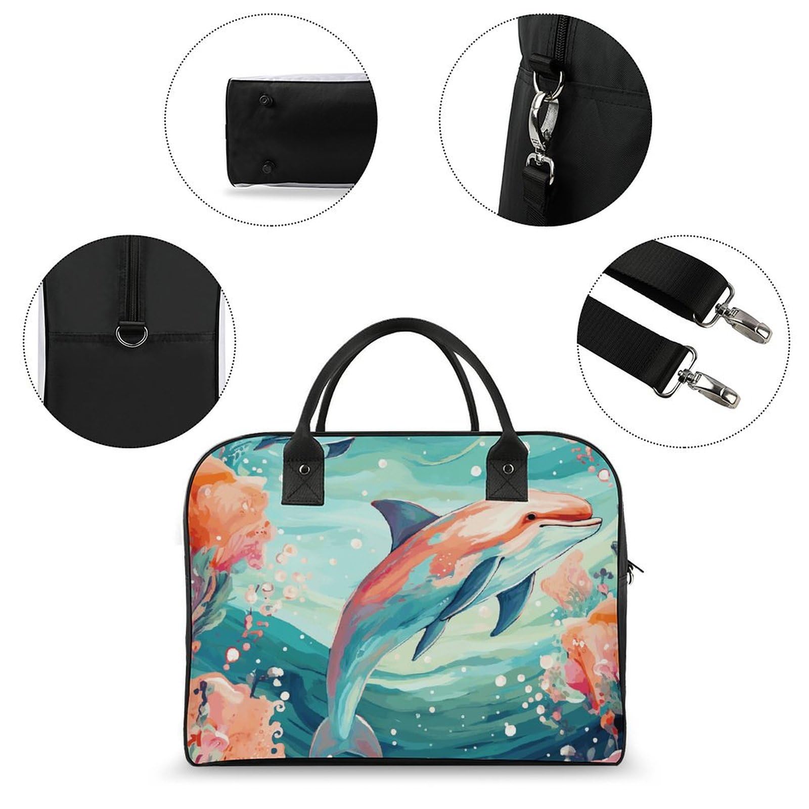 Multifunktionale Reisetasche, schöner Delfin-Druck, Reisetasche, Handgepäcktasche, Übernachtungstasche, Wochenendtasche, Schwarz, Einheitsgröße, Schwarz, Einheitsgröße