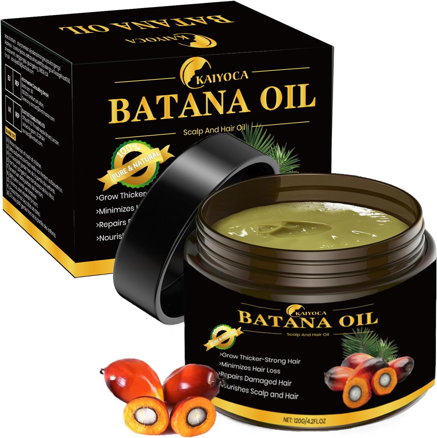 Ruwe Batana Olie voor Haargroei, Ongeraffineerde Batana Olie Voorkomt Haaruitval,Koudgeperst,100% Pure haargroei Olie Natuurlijke Haarbehandeling voor Krullend Haar, Verbetert Haardikte