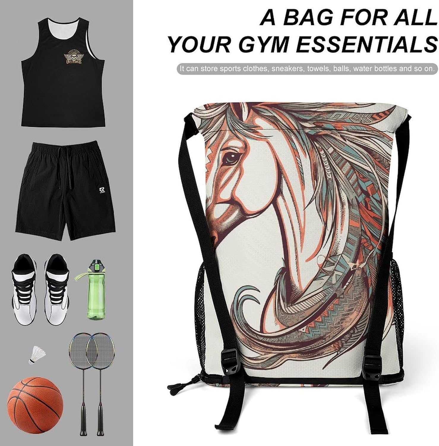 Sports Drawstring Backpack Cupid Arrow Love Horse Lightweight Backpack Dry And Wet Separation Large Capacity