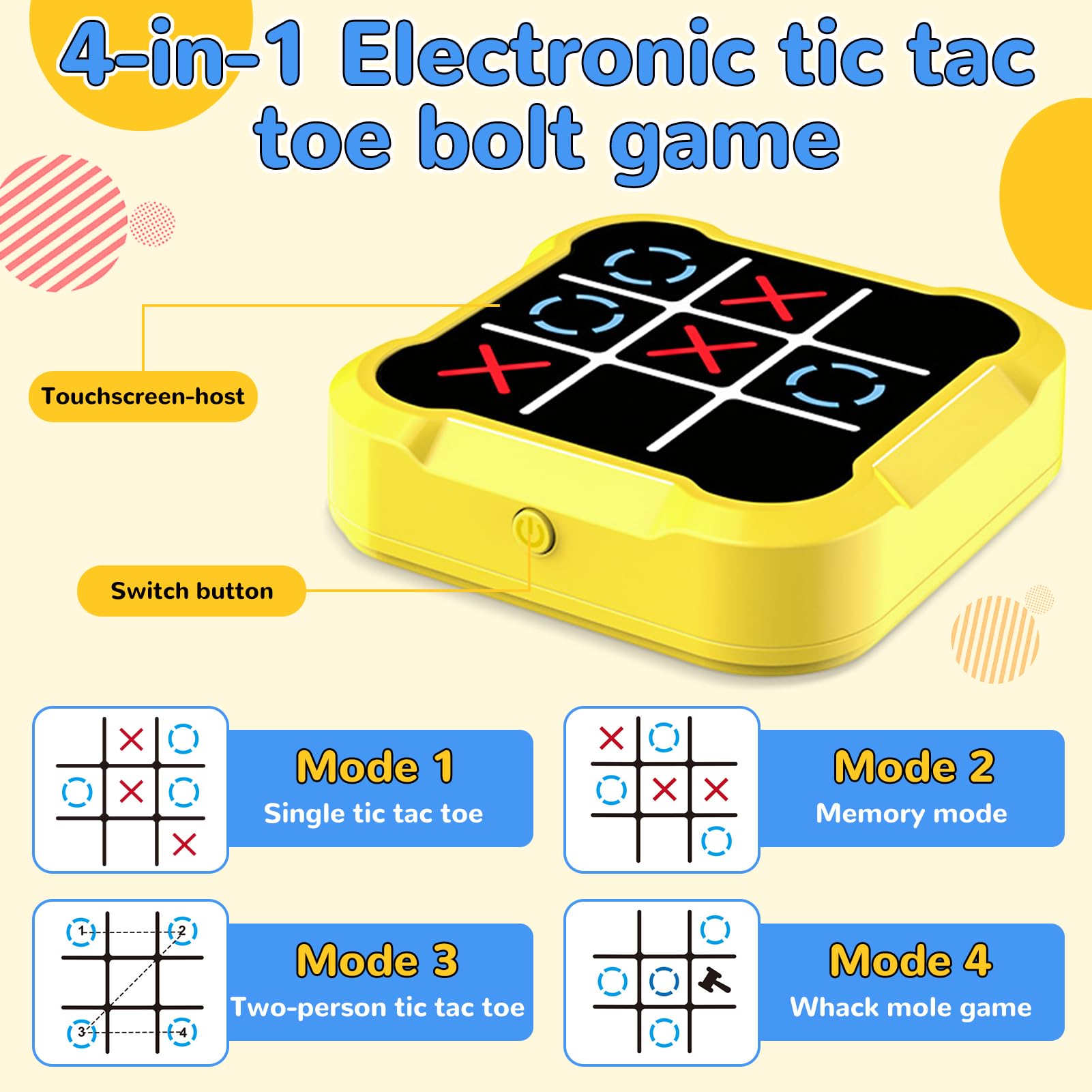 Juego de Tic TAC Toe, Electrónico Tic TAC Toe Bolt, 3 en Raya Electronico, Juegos de Viaje Portátiles 3 en 1, Juegos para Niños para Educación y Crecimiento de la Memoria para Todas Las Edades