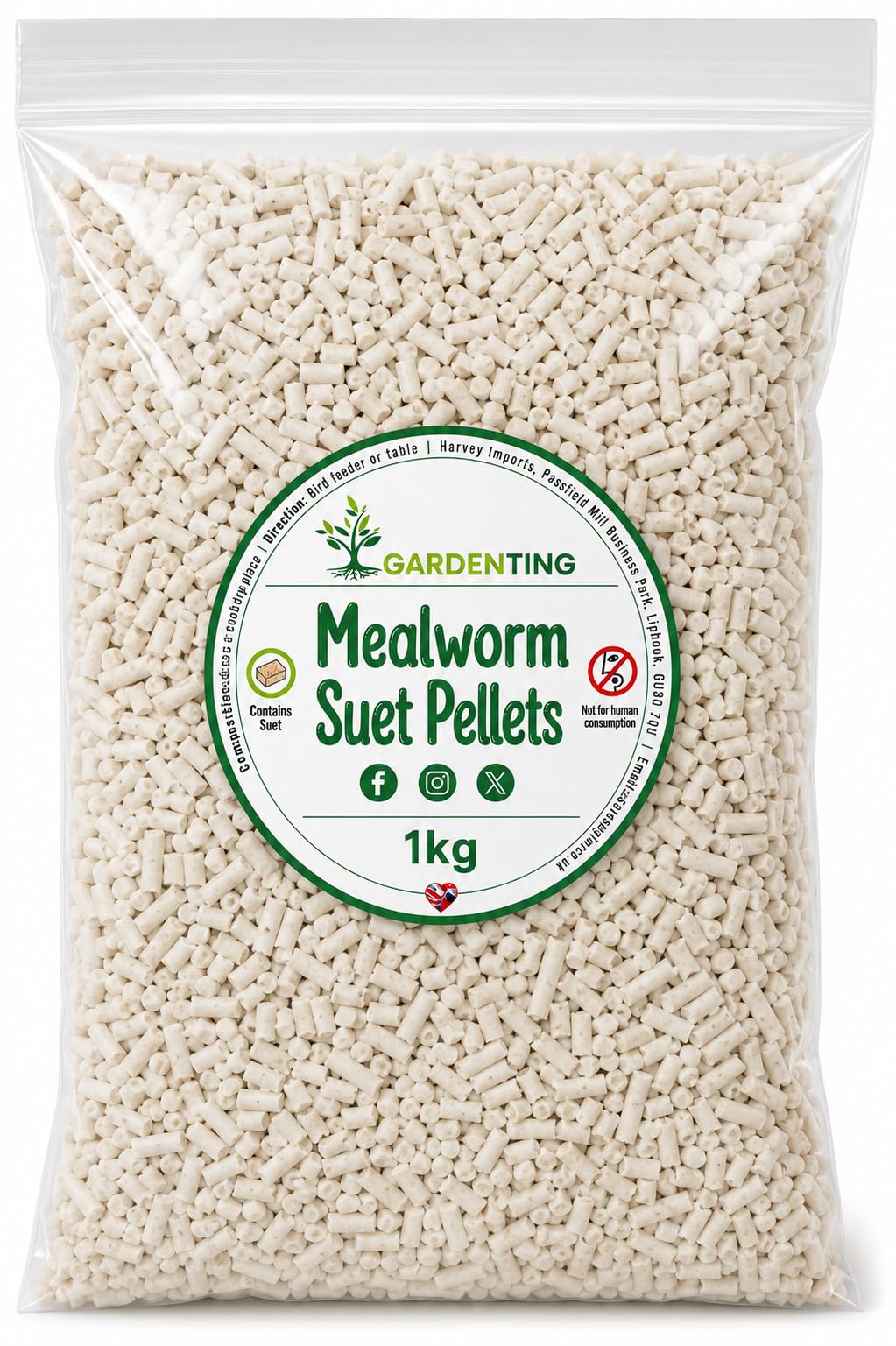 Garden Ting Mealworm Suet Pellets WIld Bird Food, 1kg