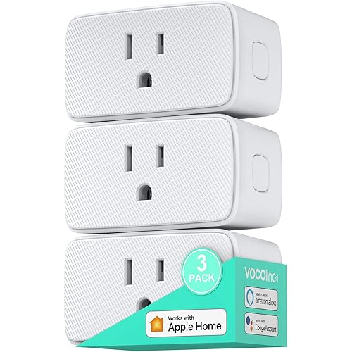 VOCOlinc Homekit Smart Plug Works with Alexa, Apple Home, Google Assistant, WiFi Smart Plug That Work with Alexa, Electrical Timer Outlet Support Siri, No Hub Required, 15A, 2.4GHz, 110～120V 3 Pack