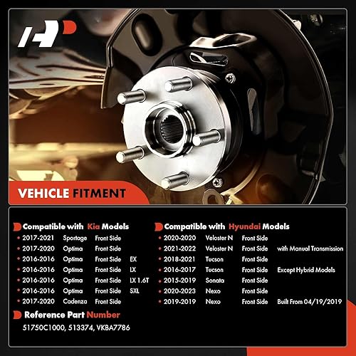Miniatura 2 de A-Premium 2 rodamientos de rueda delantera y conjunto de cubo con 5 lengüetas compatibles con Hyundai Sonata 2015-2019, Tucson 2016-2021, Veloster N