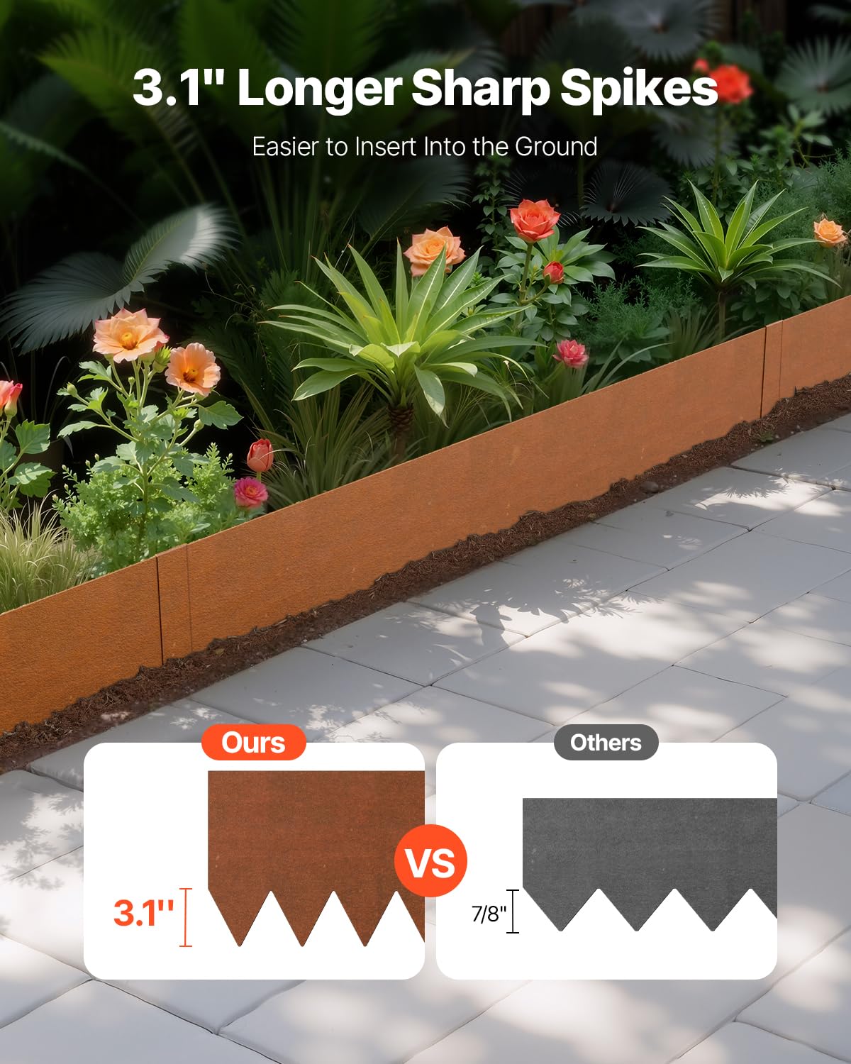 VEVOR Rasenkante, 6er Pack, 1016 x 203,2 x 1,5 mm, Gartenpalisade aus Metall, Beeteinfassung, Beetumrandung, biegbare Garteneinfassung, Raseneinfassung für Blumenbeete, Hofwegteiler