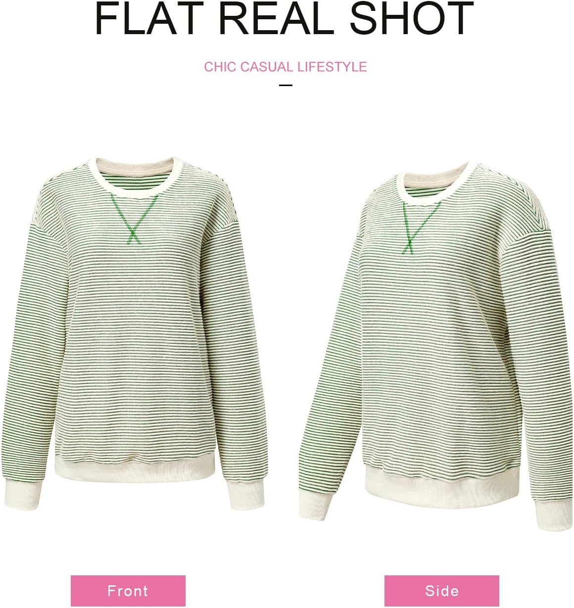 SHEWIN Womens Striped Sweatshirt Crewneck Casual Long Sleeve Pullover Tops Trendy 2025 - Image 7