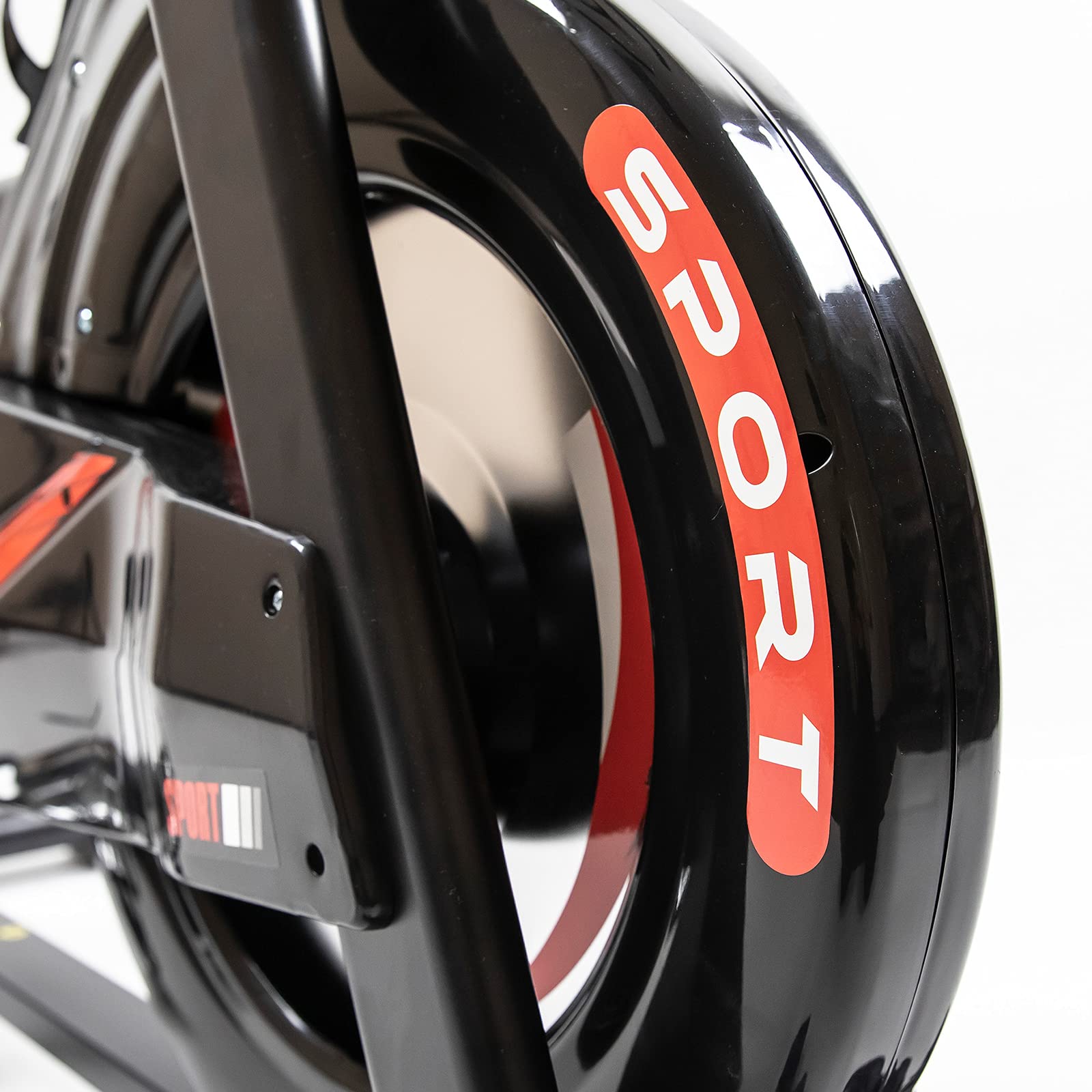 PUCHIKA Rower treningowy do użytku wewnątrz i na zewnątrz, rower spinningowy, Speedbike, z regulowaną kierownicą, wyświetlaczem LCD z miernikiem tętna, 10 kg koło zamachowe, waga użytkownika do 120 kg, czarny i czerwony.