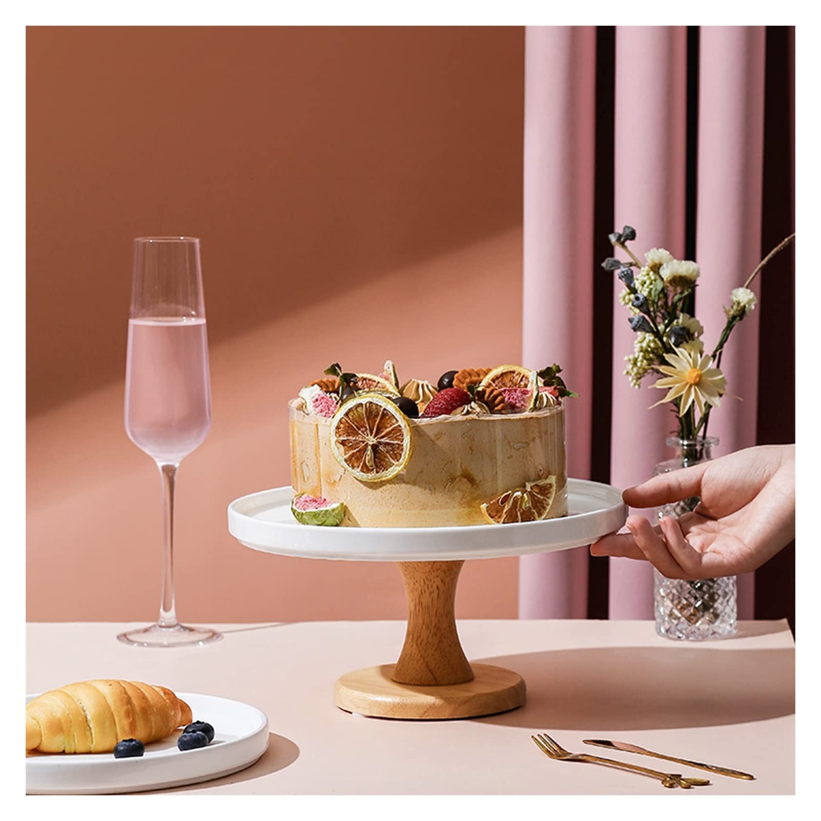 Alzata per Torta Vassoio for torta alto in ceramica Tavolo da dessert Matrimonio Compleanno Puntelli Espositore Vassoio for pasticceria Piatto for snack Alzata per Dolci(A,L)