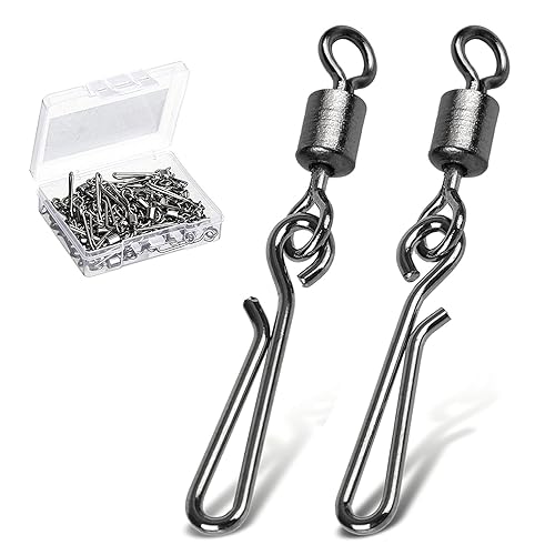 AMYSPORTS Rolling Connector Fishing Swivel Saltwater Corrosion Resistance Snap Swivels Kit Stainless Quick Fishing Snap Barrel Freshwater Trolling Accessories