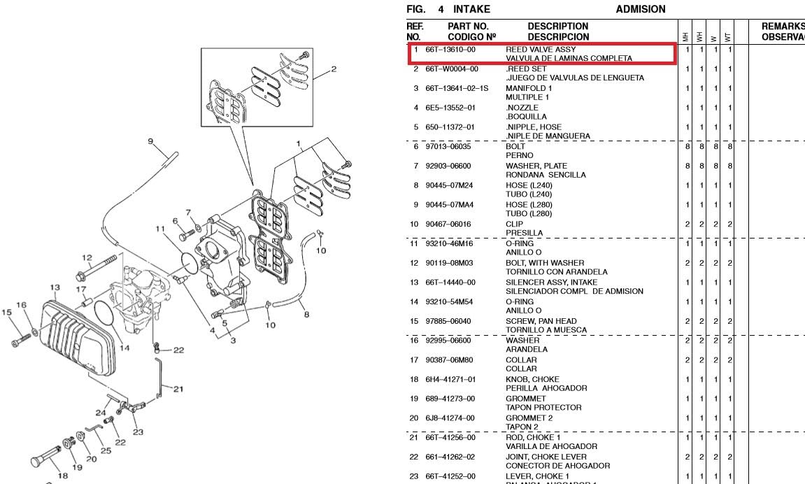 SouthMarine Boat Motor Reed Valve Assy 66T-13610-00 for Yamaha 2-Stroke 40hp 40X E40X Outboard Motors Engine