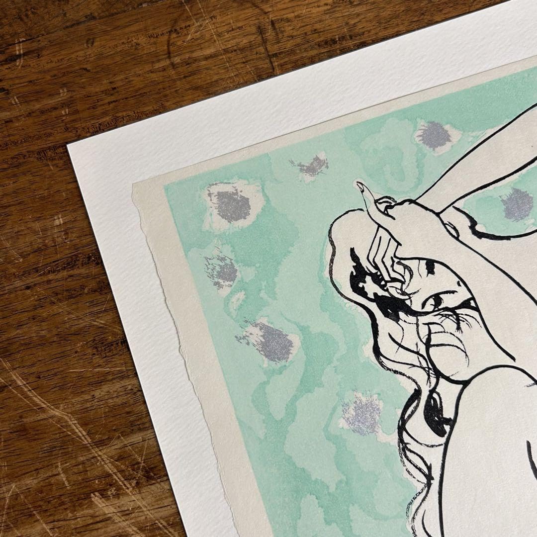 Amazon.co.jp: 貴重 古沢岩美 版画 裸婦 額装 真作保証 緑 木版画  