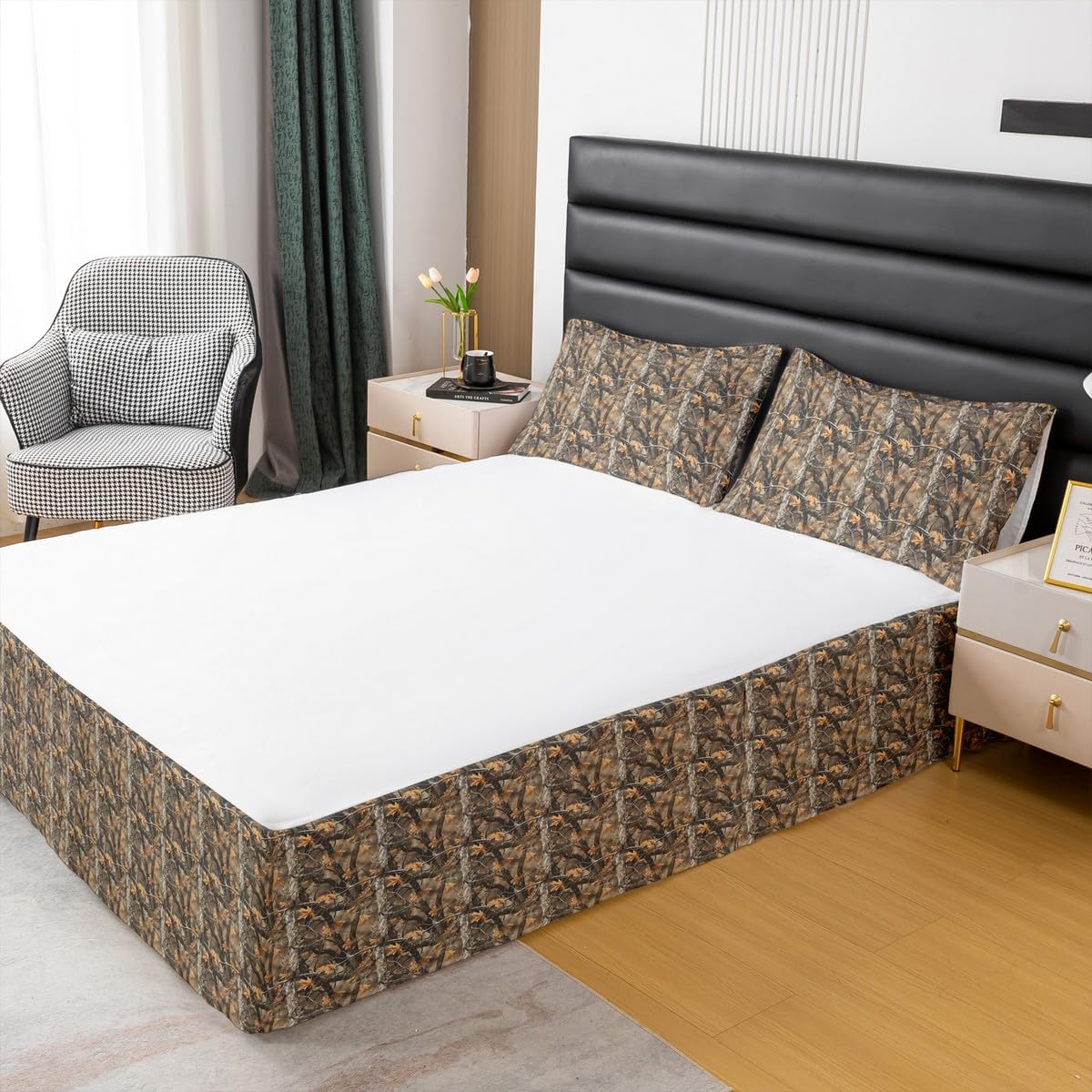 Feelyou Camo Bedding Bed Skirts Rustic Farmhouse Bed Skirt for Kids Boys Girls Cabin Hunting Dust Ruffle Pleated Bedskirt Camouflage Themed Fitted Sheet Room 3Pcs King Size