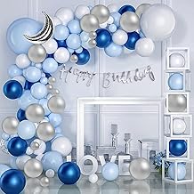 Specialyou.In Blue Theme Birthday Decoration Items Kit For Boys With Silver Moon Foil Balloon And Blue, White And Silver Balloons Set With Cursive Hbd Banner- 64 Items - 64 Pcs