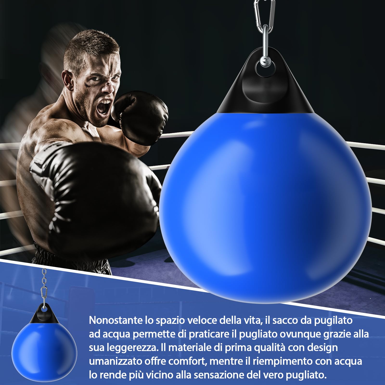 COSTWAY Sacco da Boxe per Bambini ed Adulti 50 kg, Sacco da Boxe ad Acqua con Catena Metallica Regolabile, Ganci, Fibbie di Assicurazione e Tubo dell’Acqua